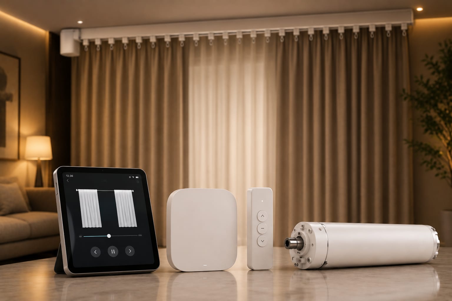Automated curtain track in a living room